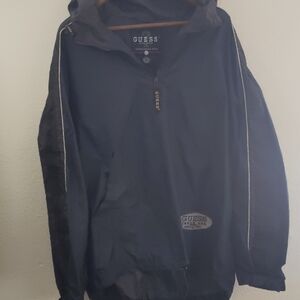 GUESS outerwear Men's Navy Windbreaker hooded L camping fishing